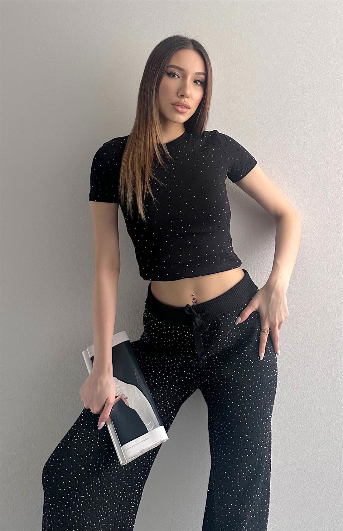 Taşlı Tshırt SİYAH