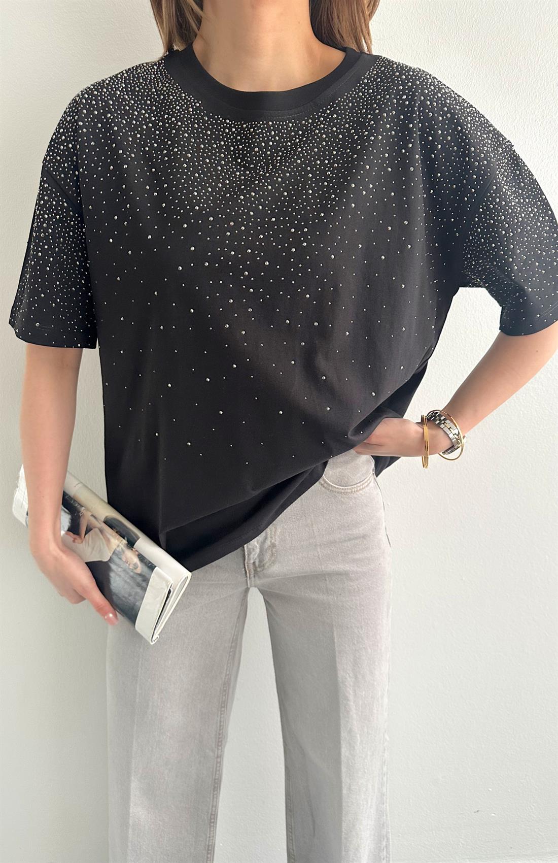 Taşlı Tshırt SİYAH