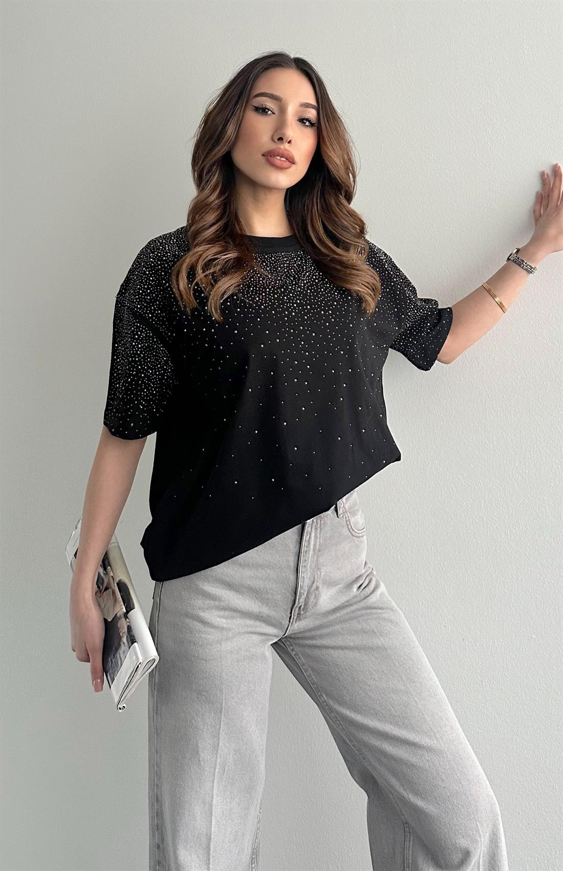 Taşlı Tshırt SİYAH