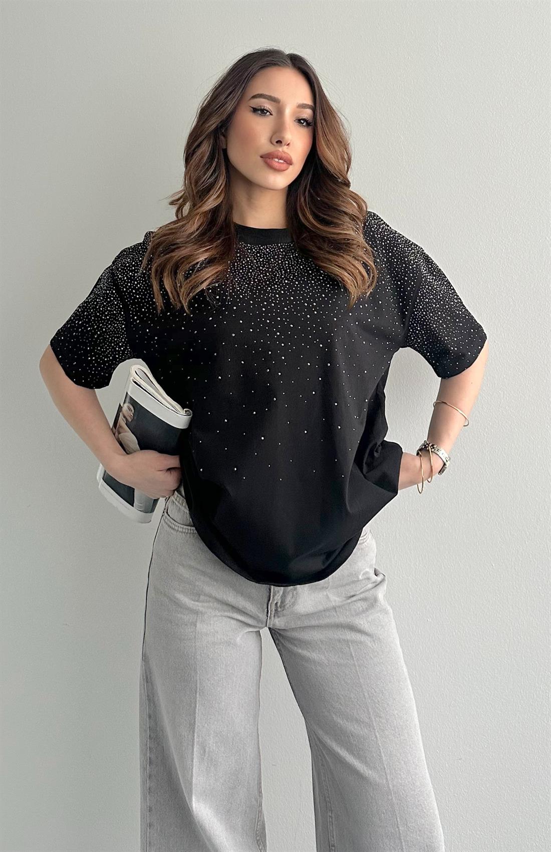 Taşlı Tshırt SİYAH