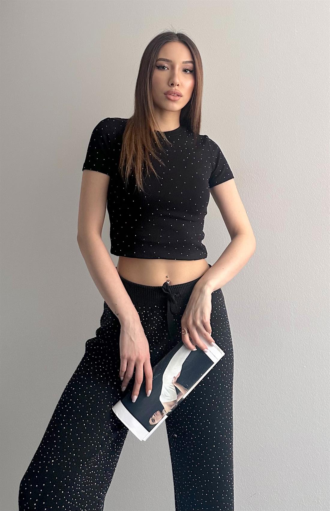 Taşlı Tshırt SİYAH