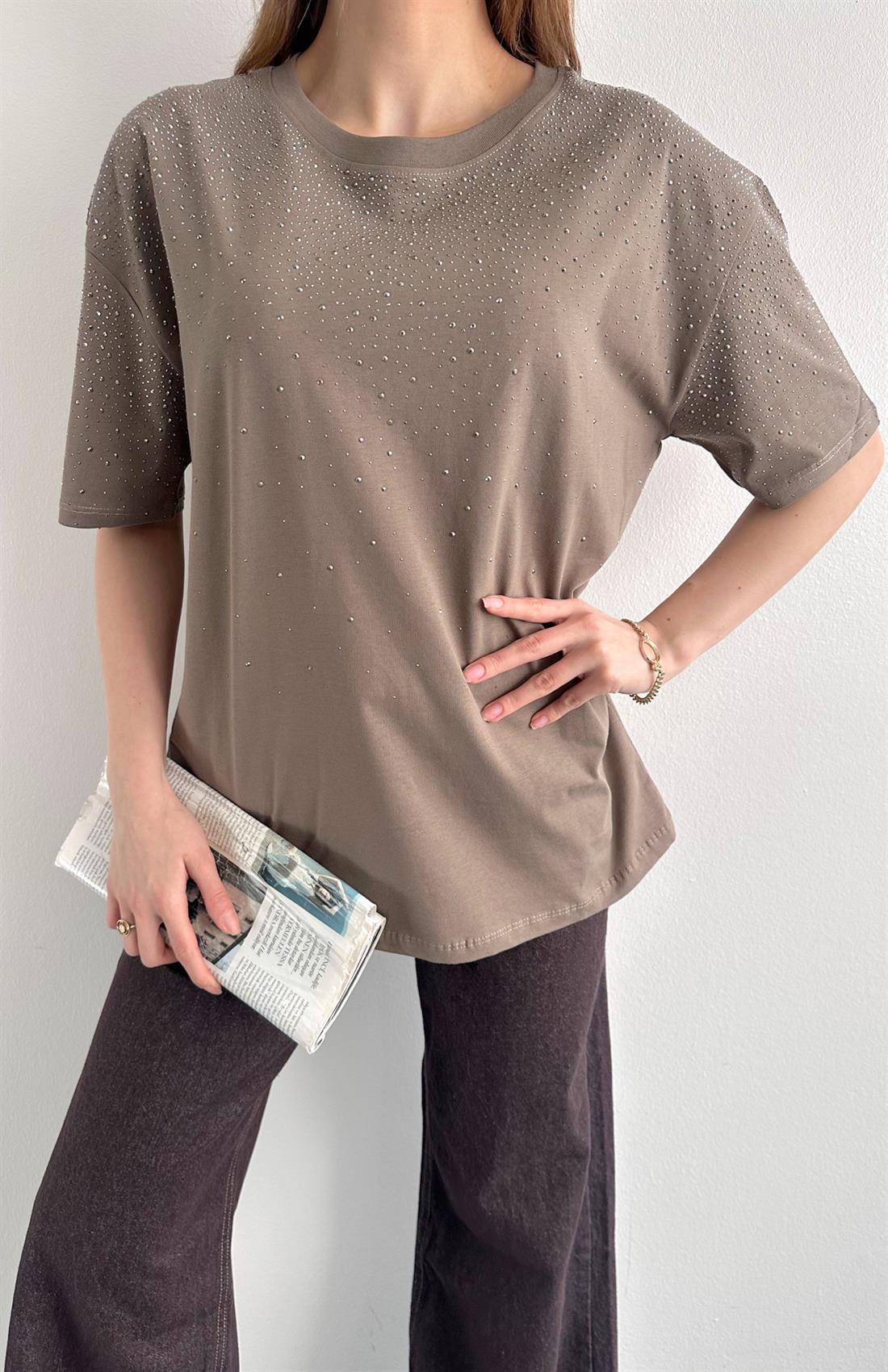 Taşlı Tshırt VİZON