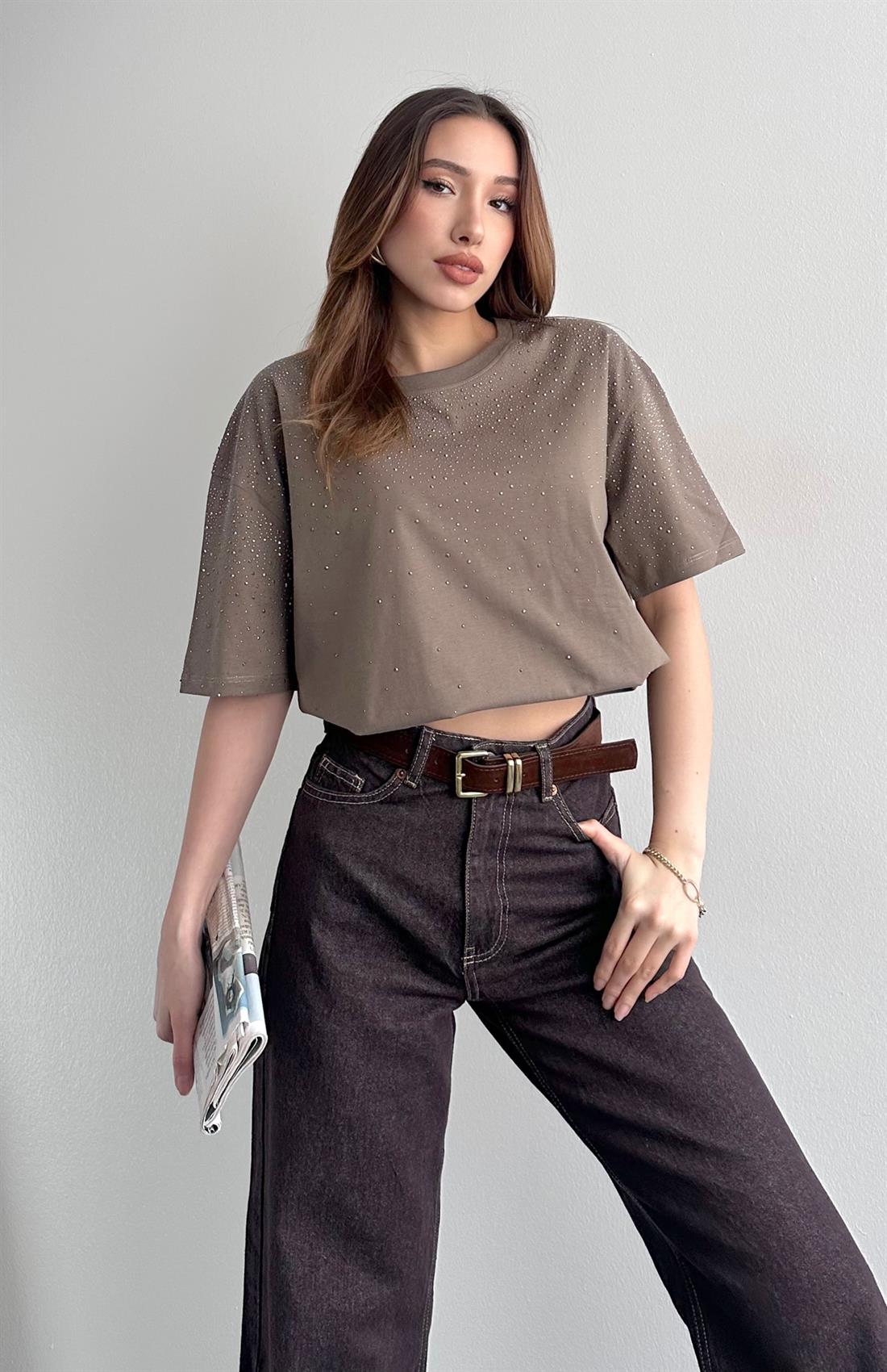 Taşlı Tshırt VİZON