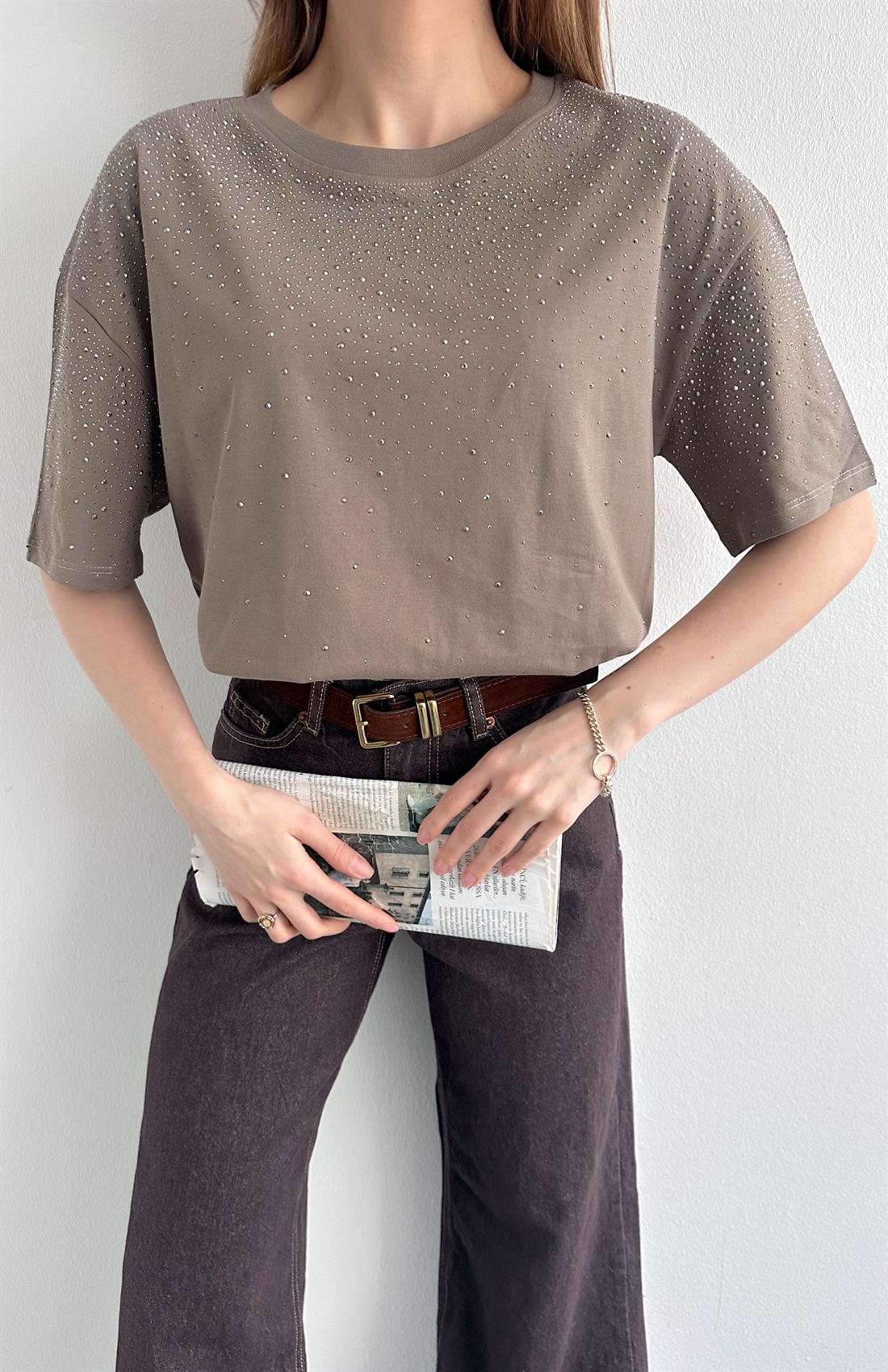 Taşlı Tshırt VİZON