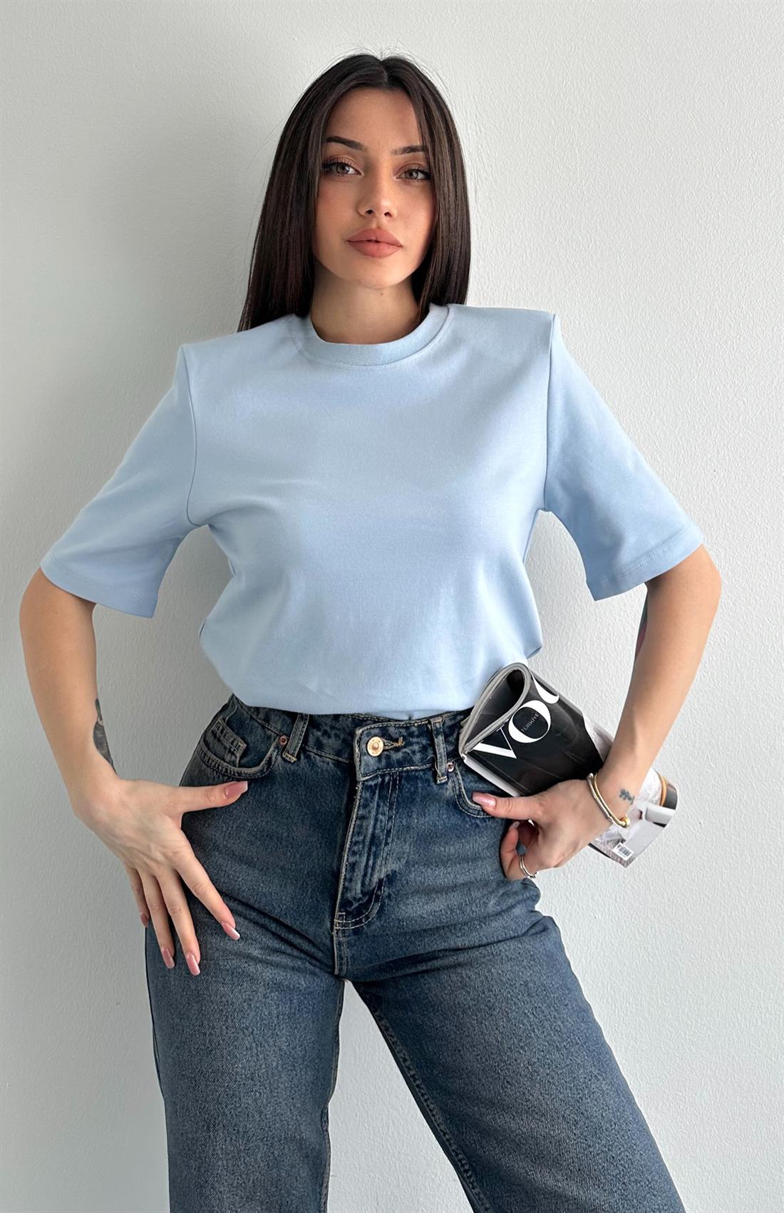 Vatkalı Kısa Kol Tshırt B.MAVİ