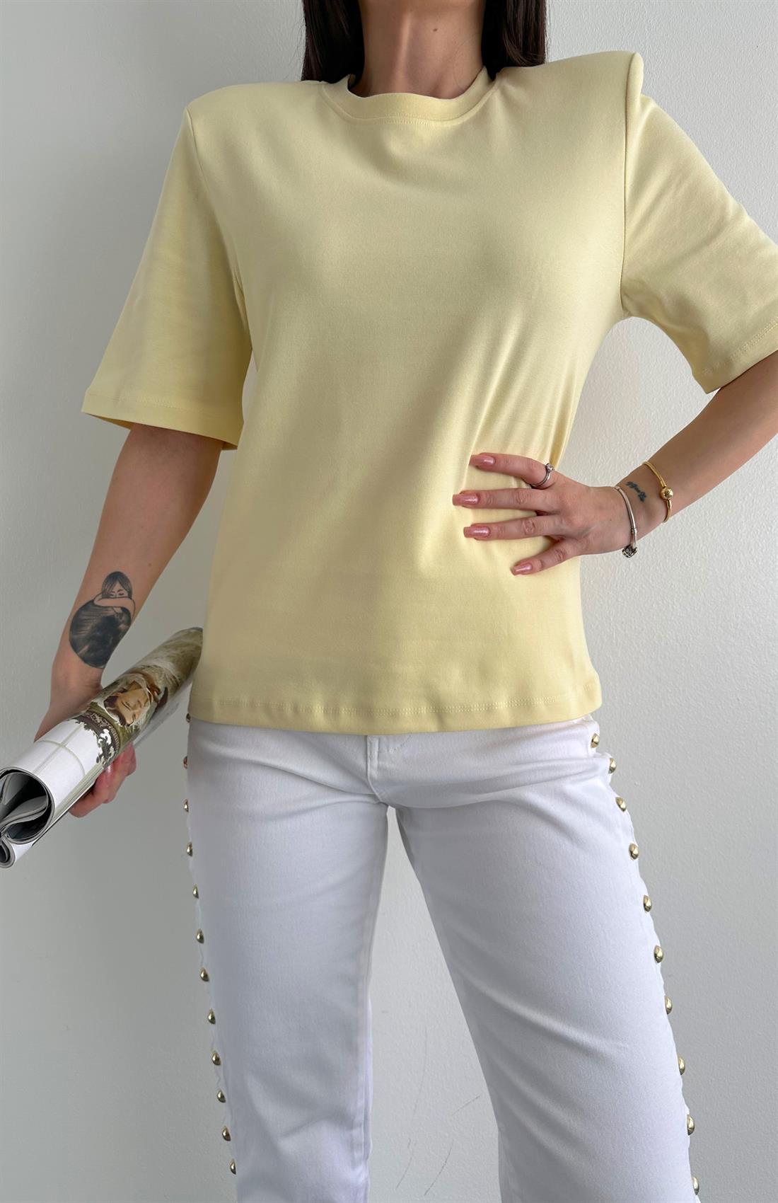 Vatkalı Kısa Kol Tshırt SARI