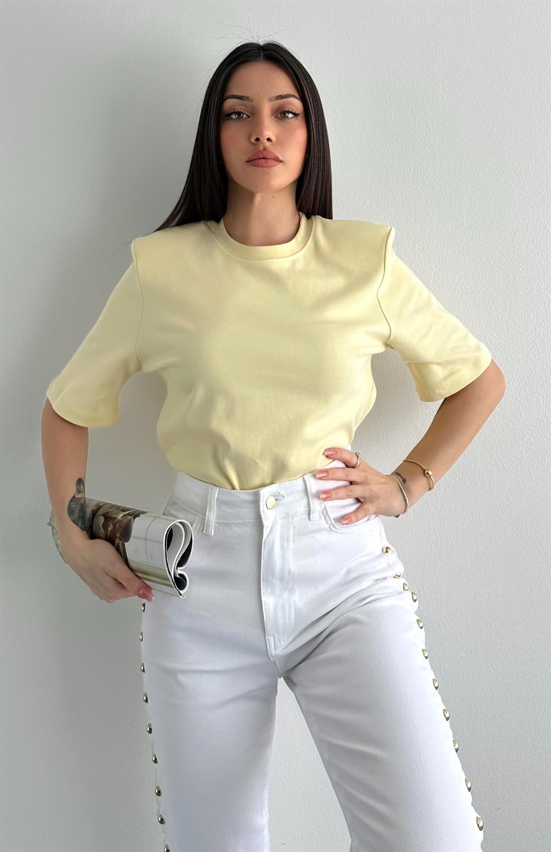 Vatkalı Kısa Kol Tshırt SARI