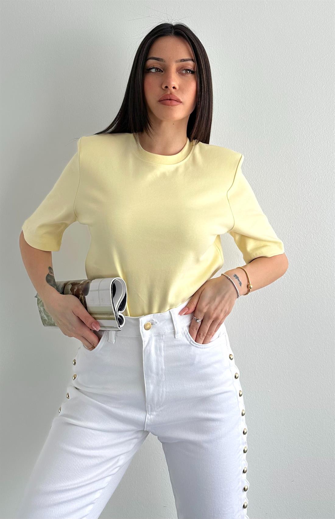 Vatkalı Kısa Kol Tshırt SARI