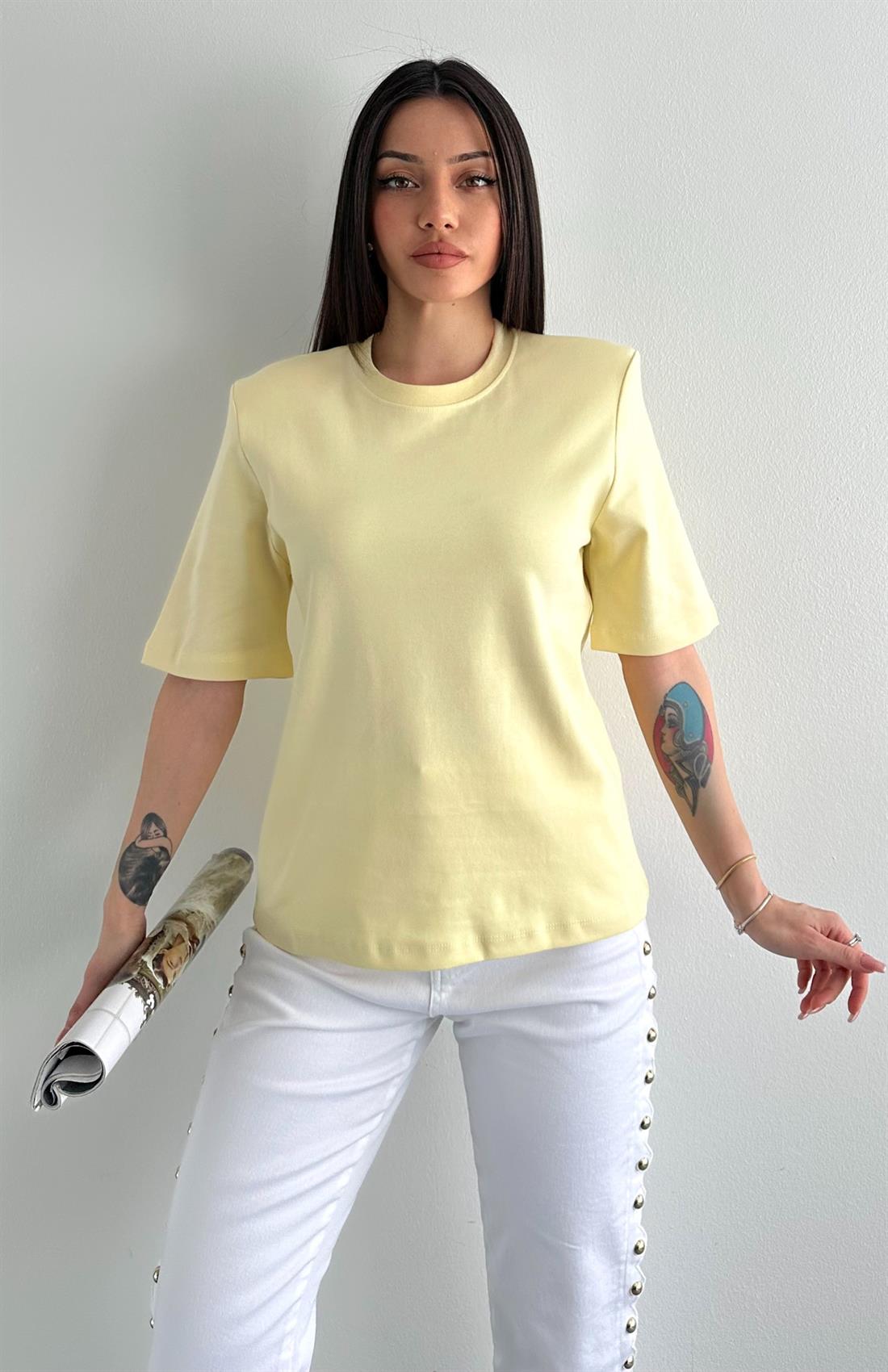 Vatkalı Kısa Kol Tshırt SARI