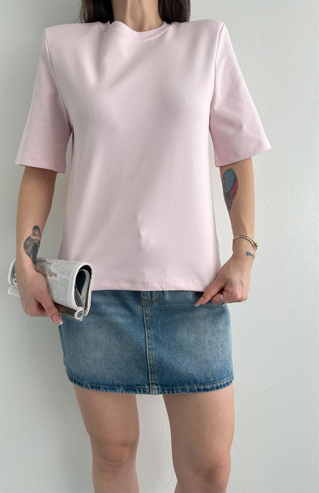 Vatkalı Kısa Kol Tshırt ŞEKER PEMBE