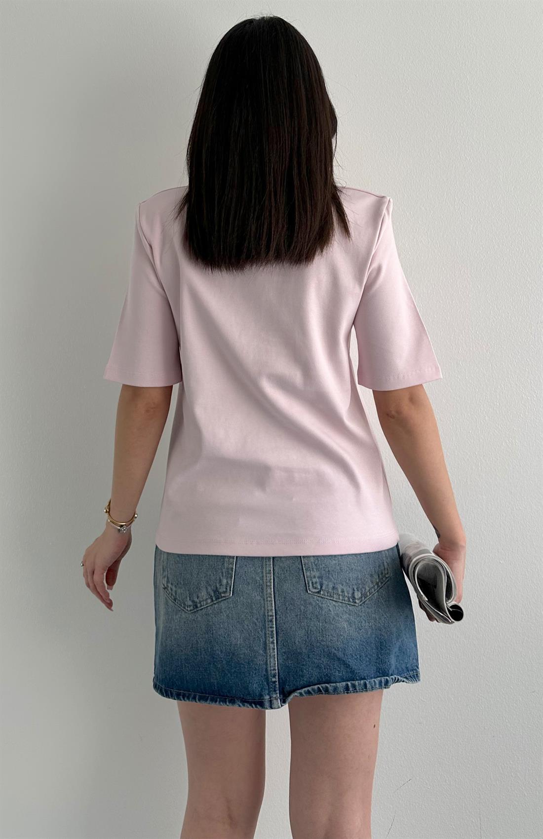 Vatkalı Kısa Kol Tshırt ŞEKER PEMBE