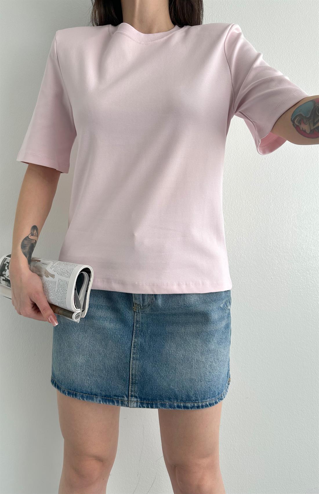 Vatkalı Kısa Kol Tshırt ŞEKER PEMBE