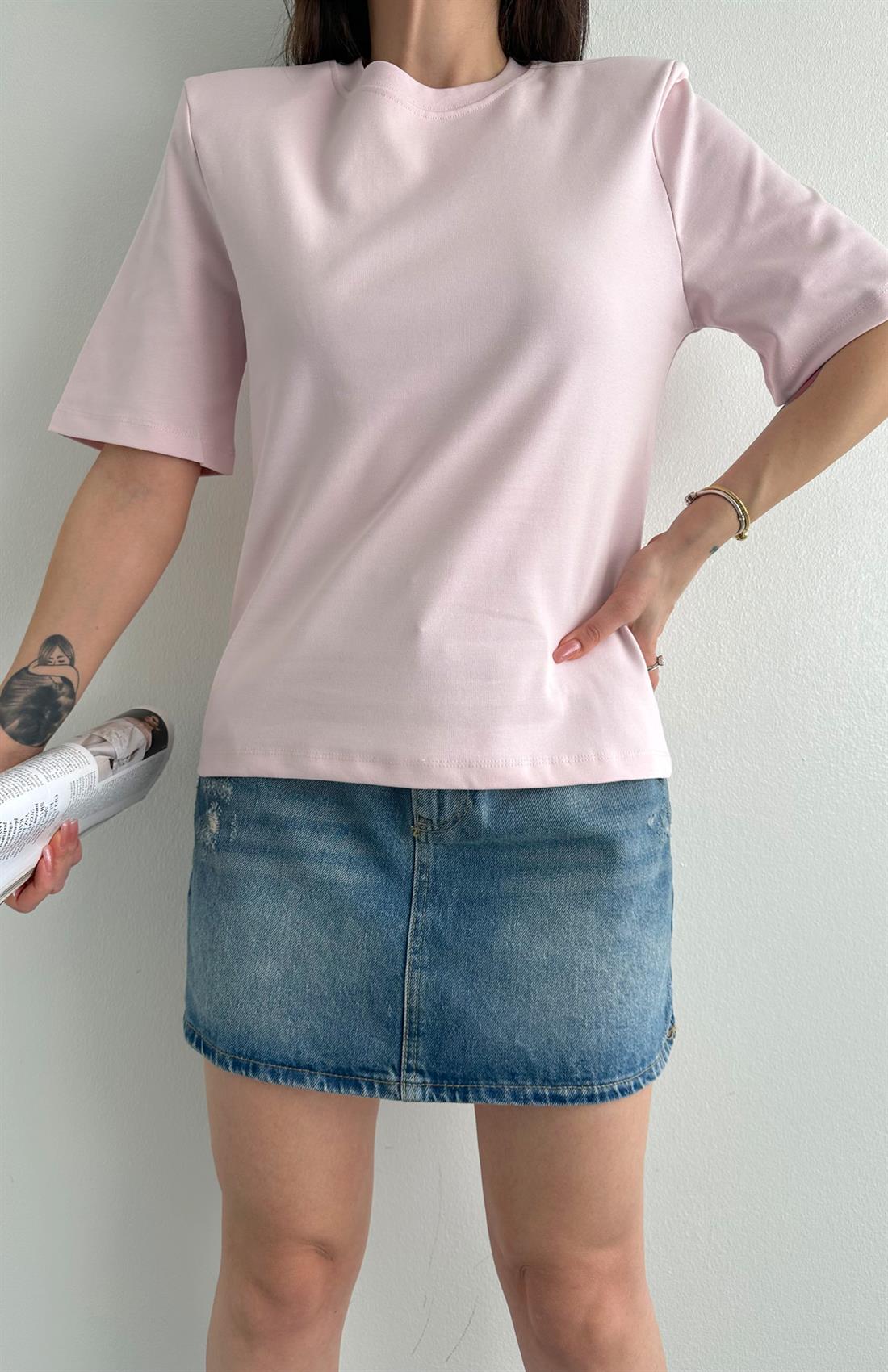 Vatkalı Kısa Kol Tshırt ŞEKER PEMBE