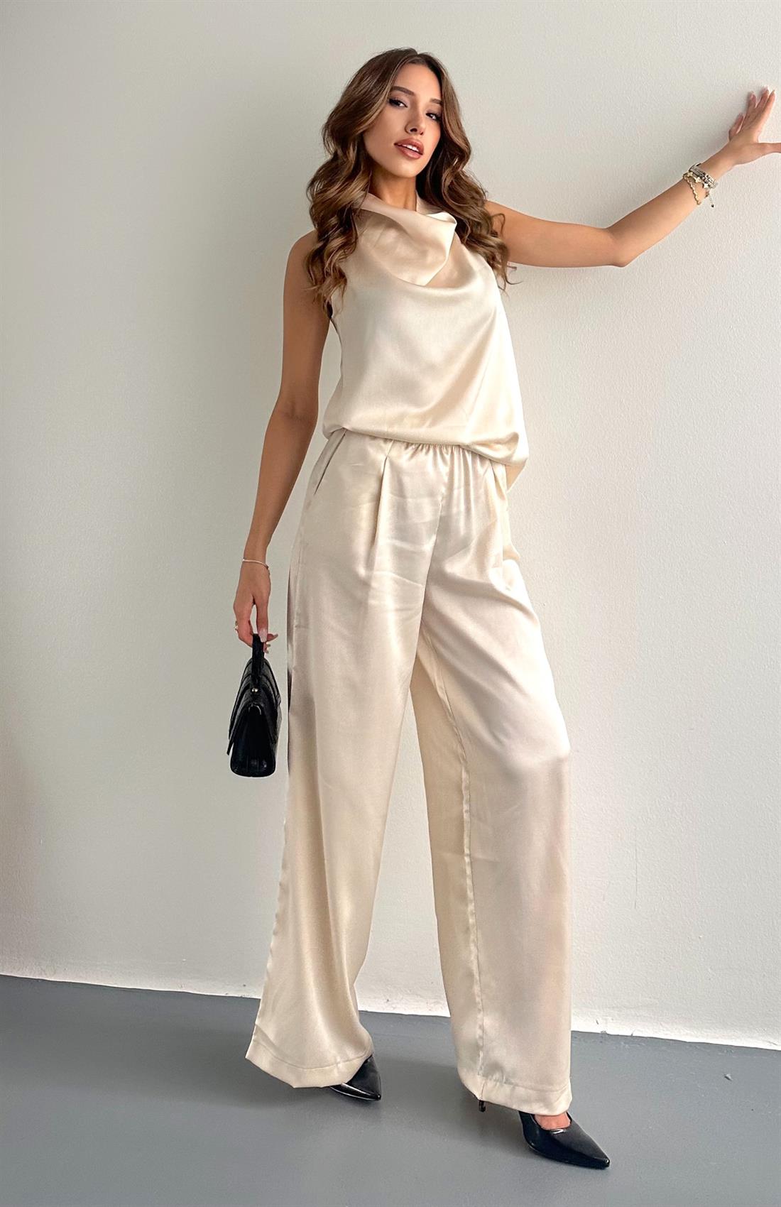 Degave Yaka Bluz Pantolon Takım TAŞ