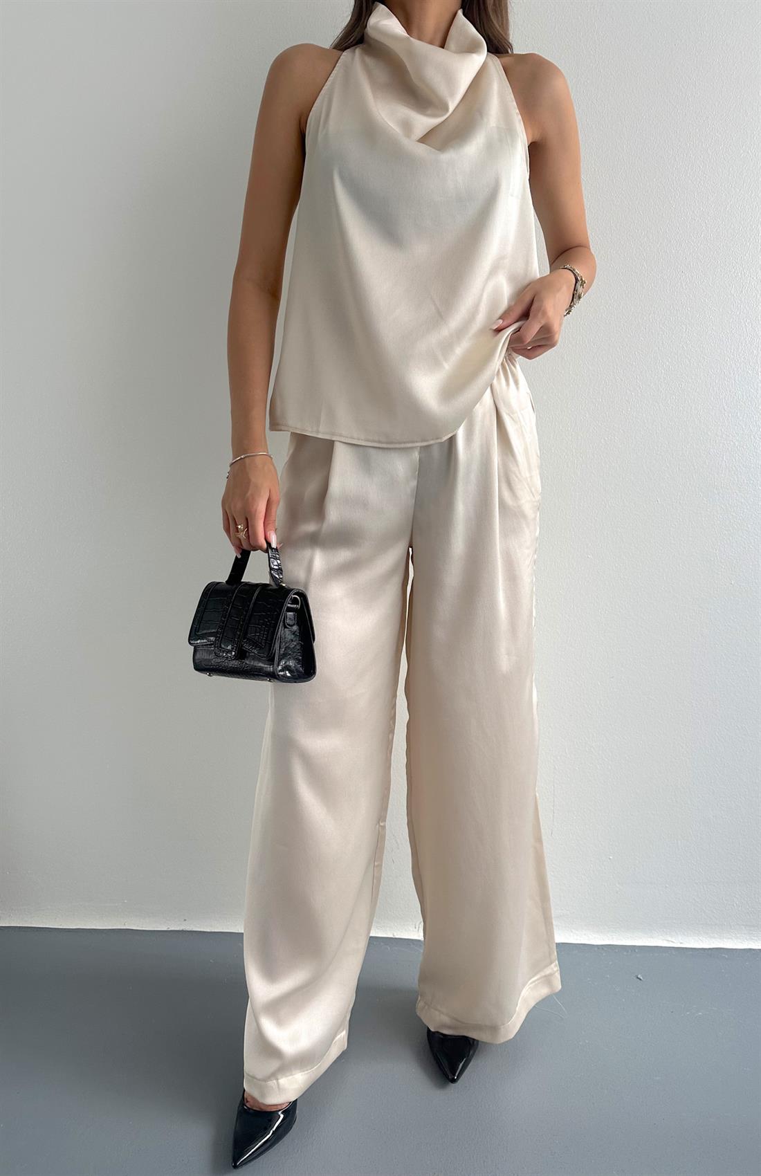 Degave Yaka Bluz Pantolon Takım TAŞ