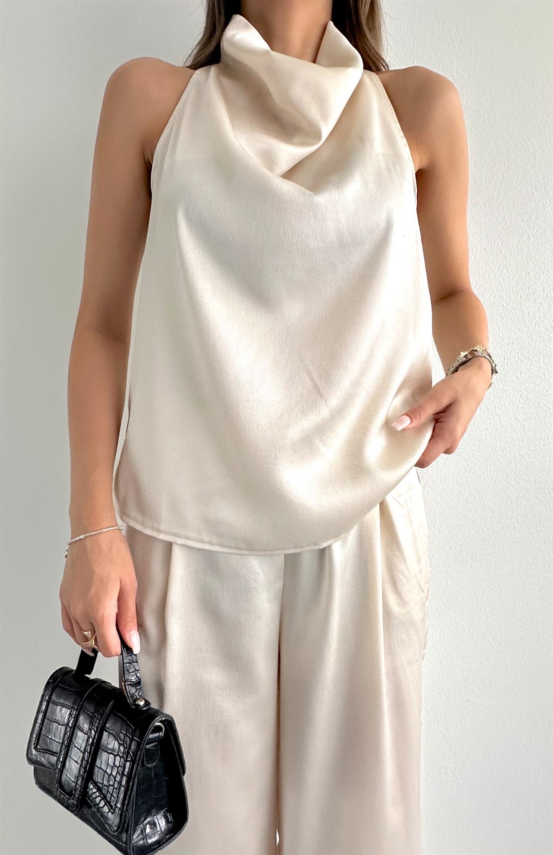 Degave Yaka Bluz Pantolon Takım TAŞ