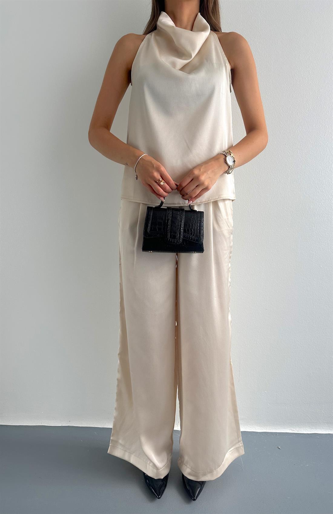 Degave Yaka Bluz Pantolon Takım TAŞ