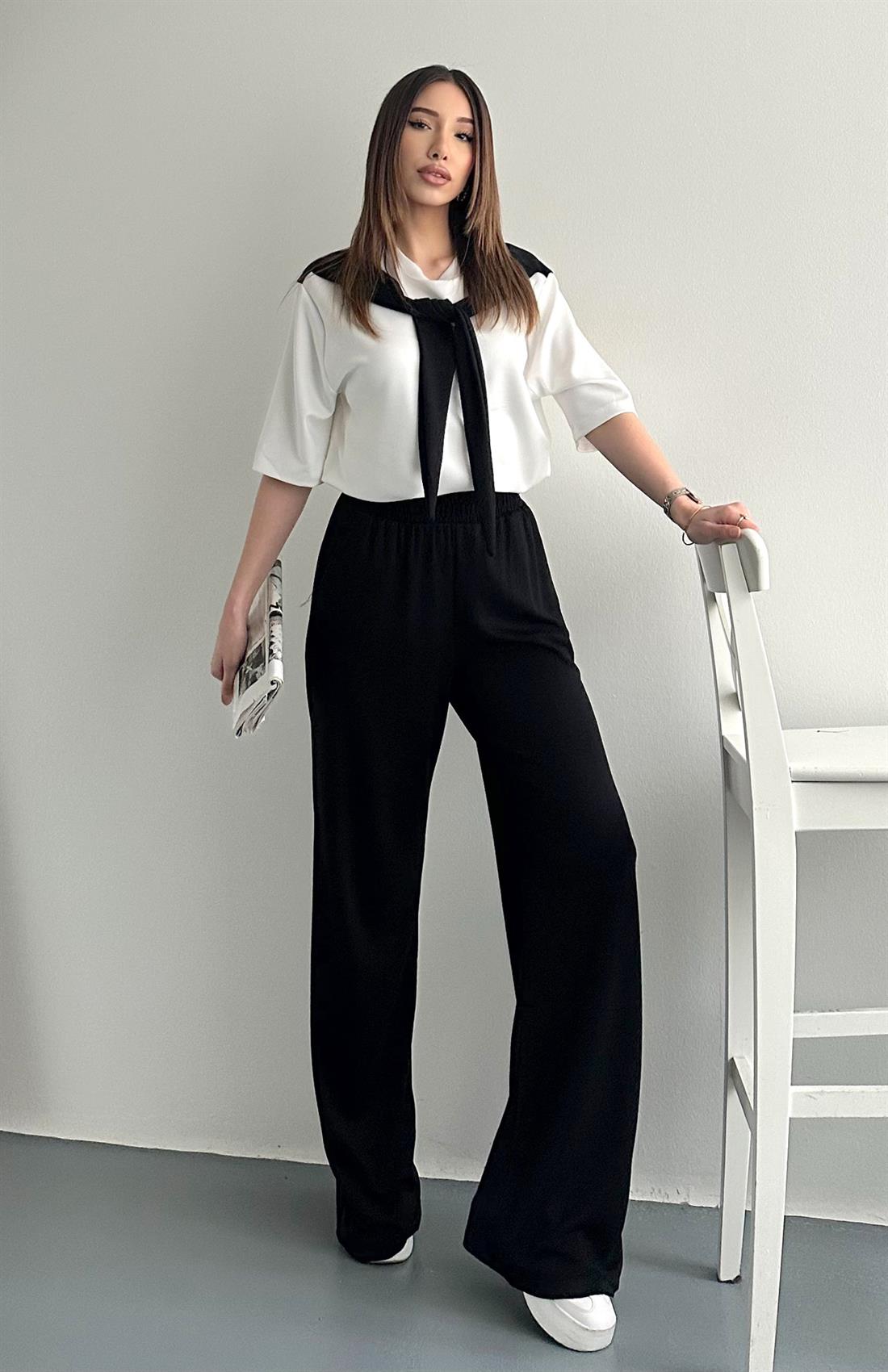 Fular Detaylı Takım SİYAH