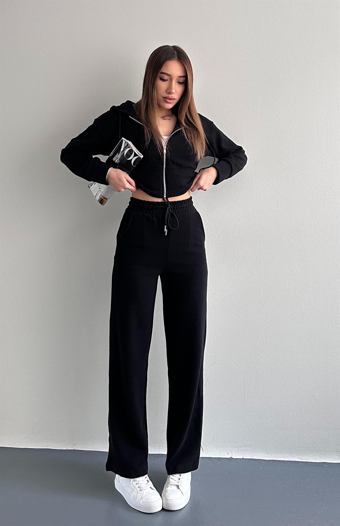 Kapşonlu Fermuarlı Selanik Takım SİYAH