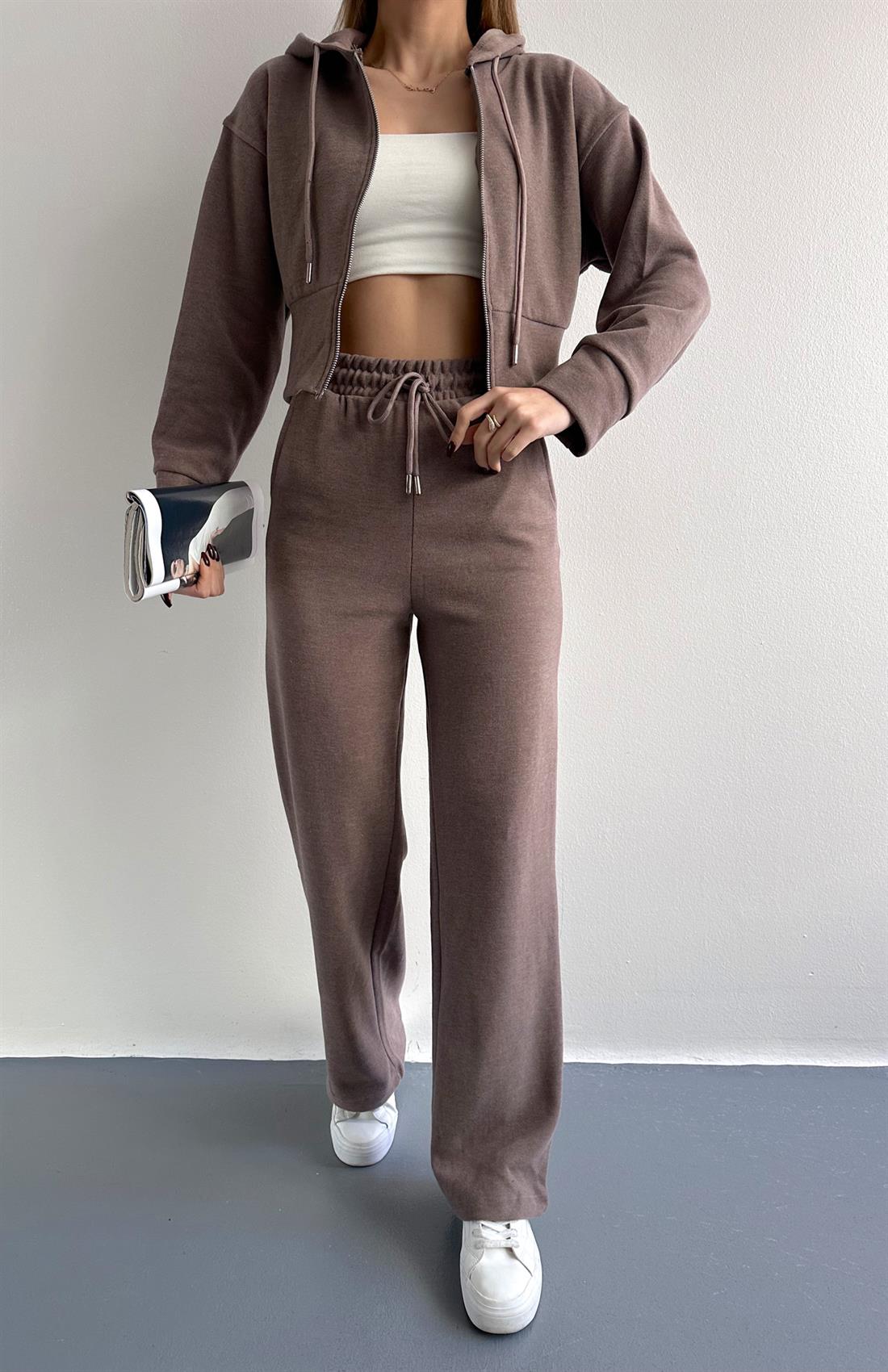 Kapşonlu Fermuarlı Selanik Takım VİZON