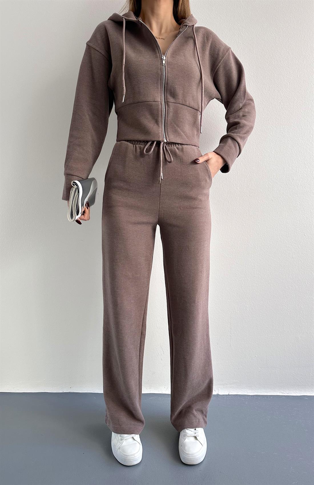 Kapşonlu Fermuarlı Selanik Takım VİZON