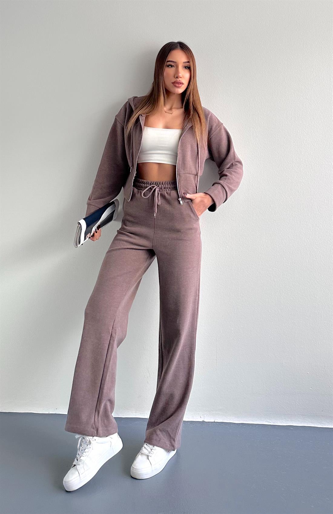 Kapşonlu Fermuarlı Selanik Takım VİZON