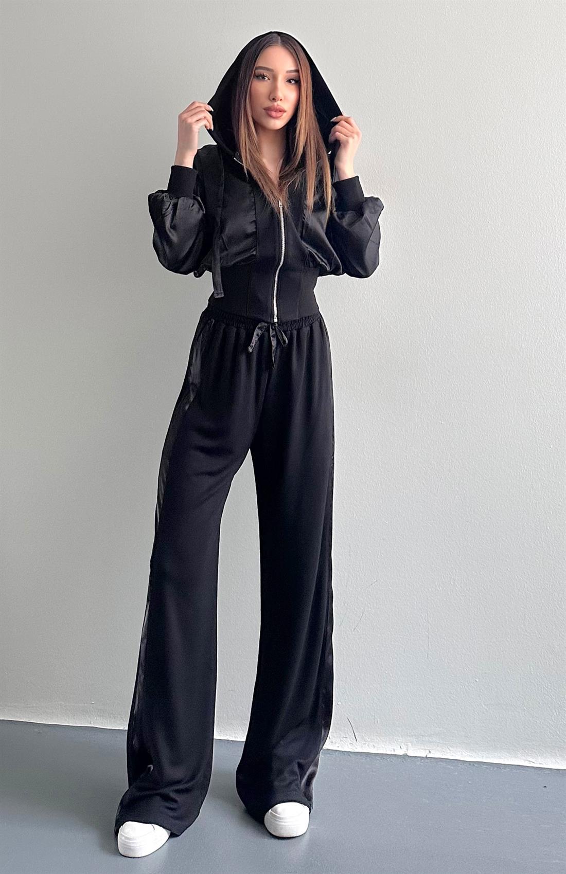 Saten Detaylı Takım SİYAH