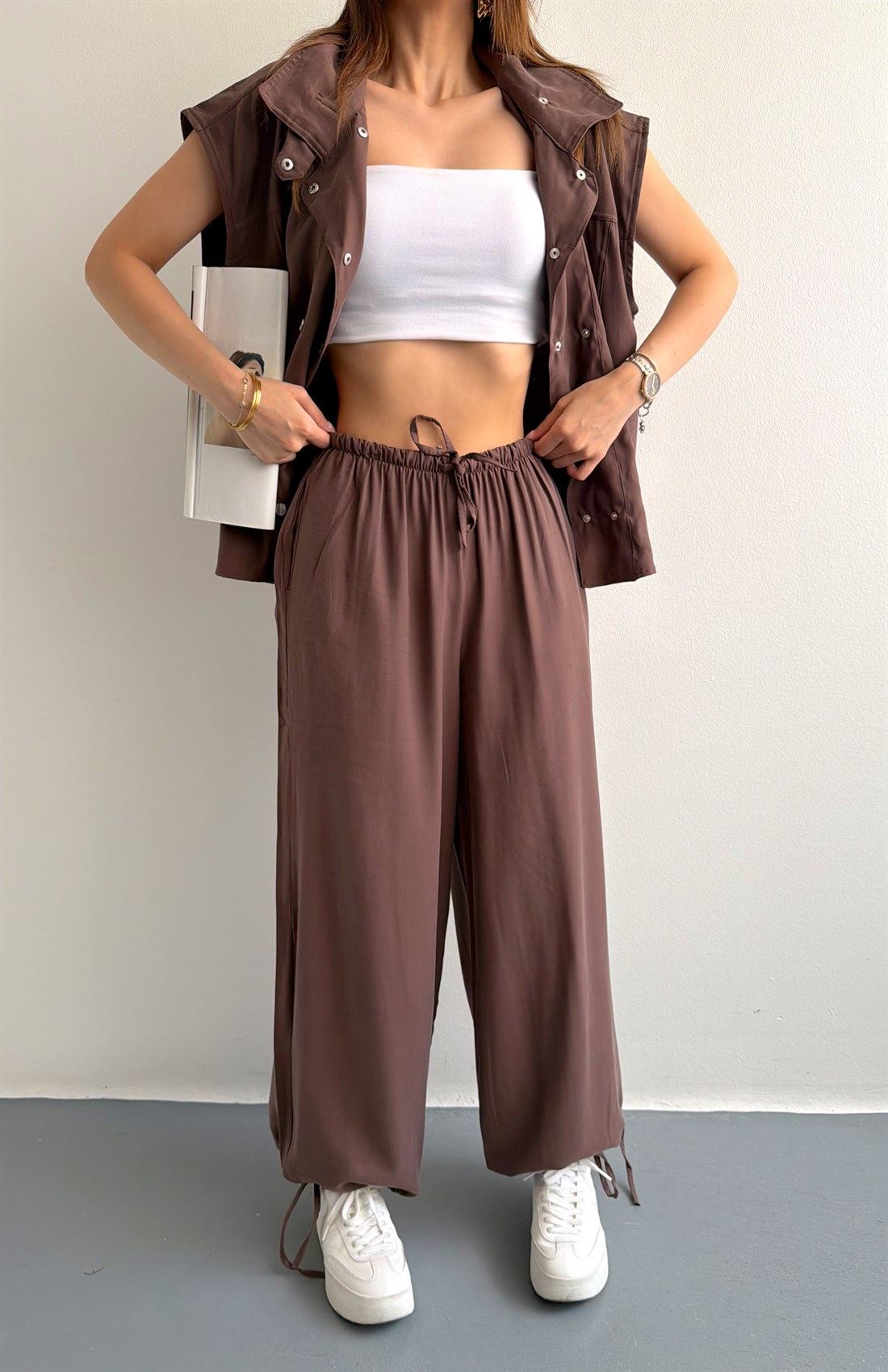 Tencel Çıtçıtlı Takım KAHVERENGİ