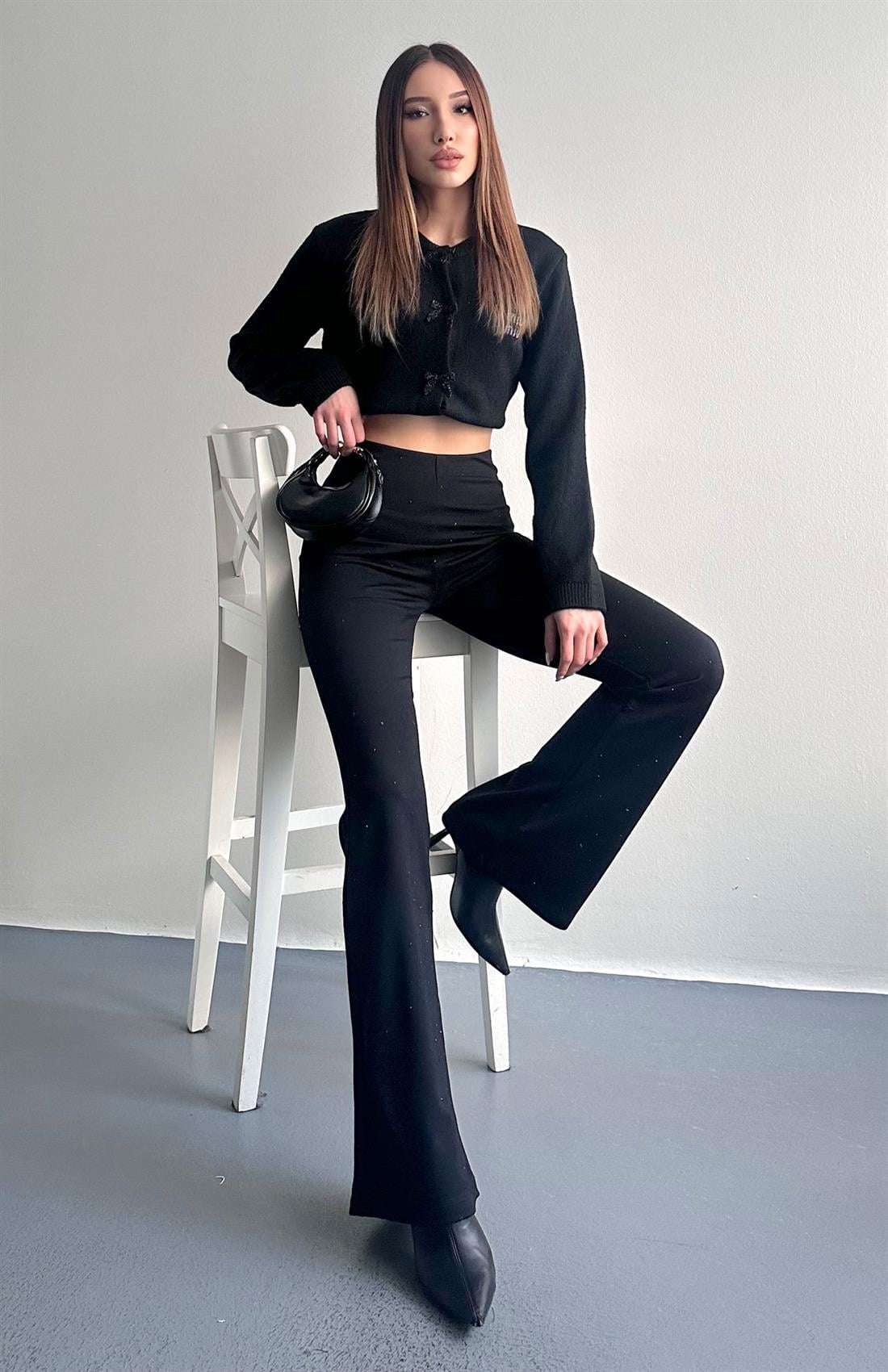 Taş Detaylı Tayt SİYAH