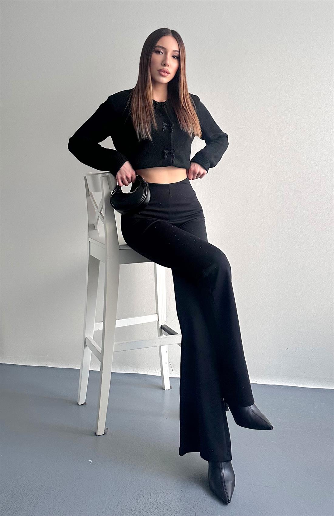 Taş Detaylı Tayt SİYAH