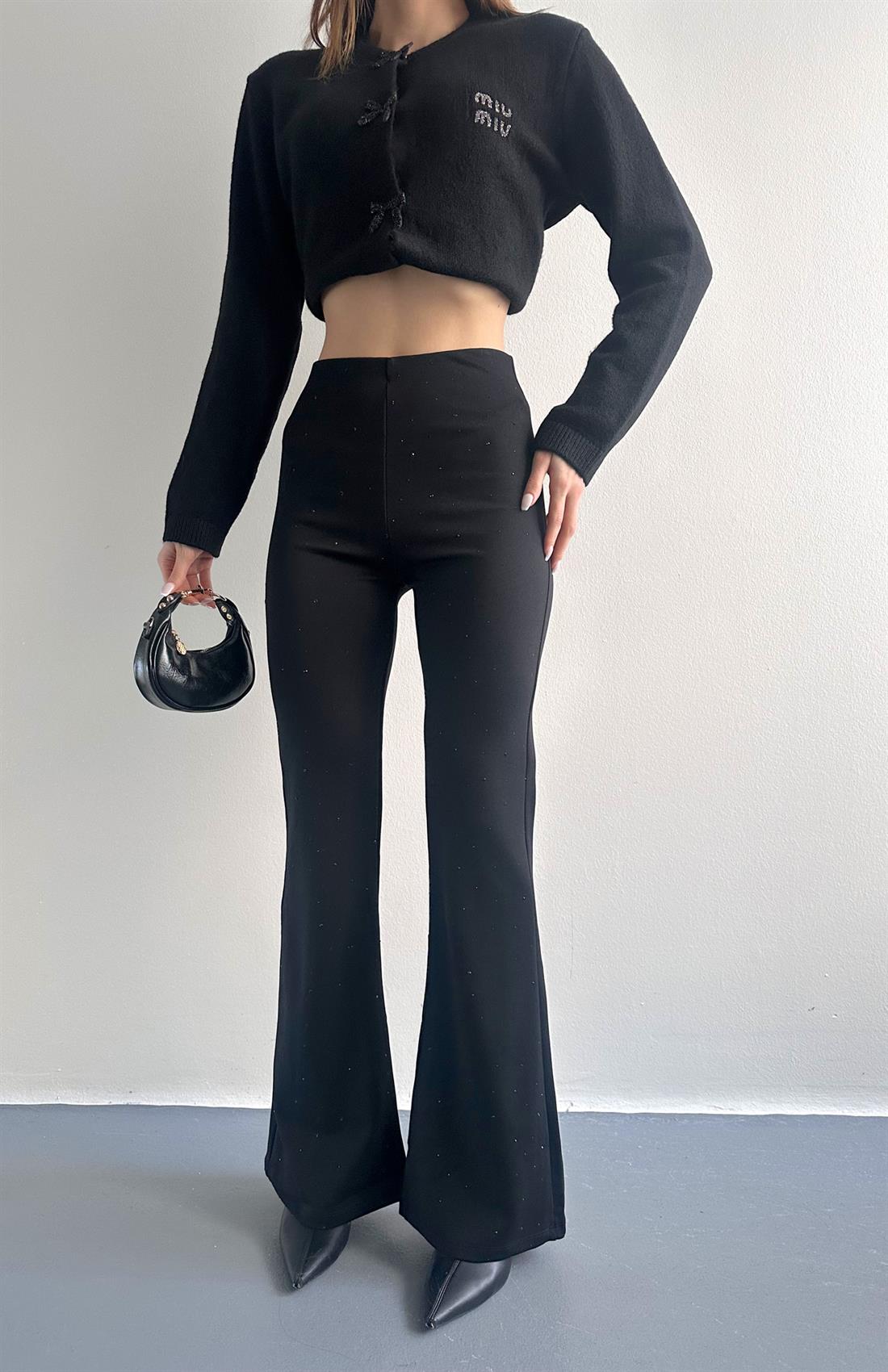 Taş Detaylı Tayt SİYAH