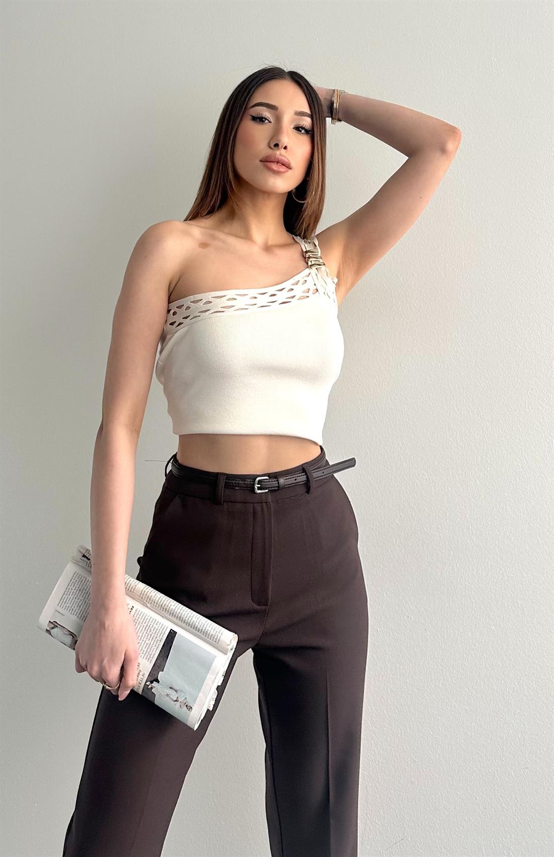 Asimetrik Örgü Triko KREM