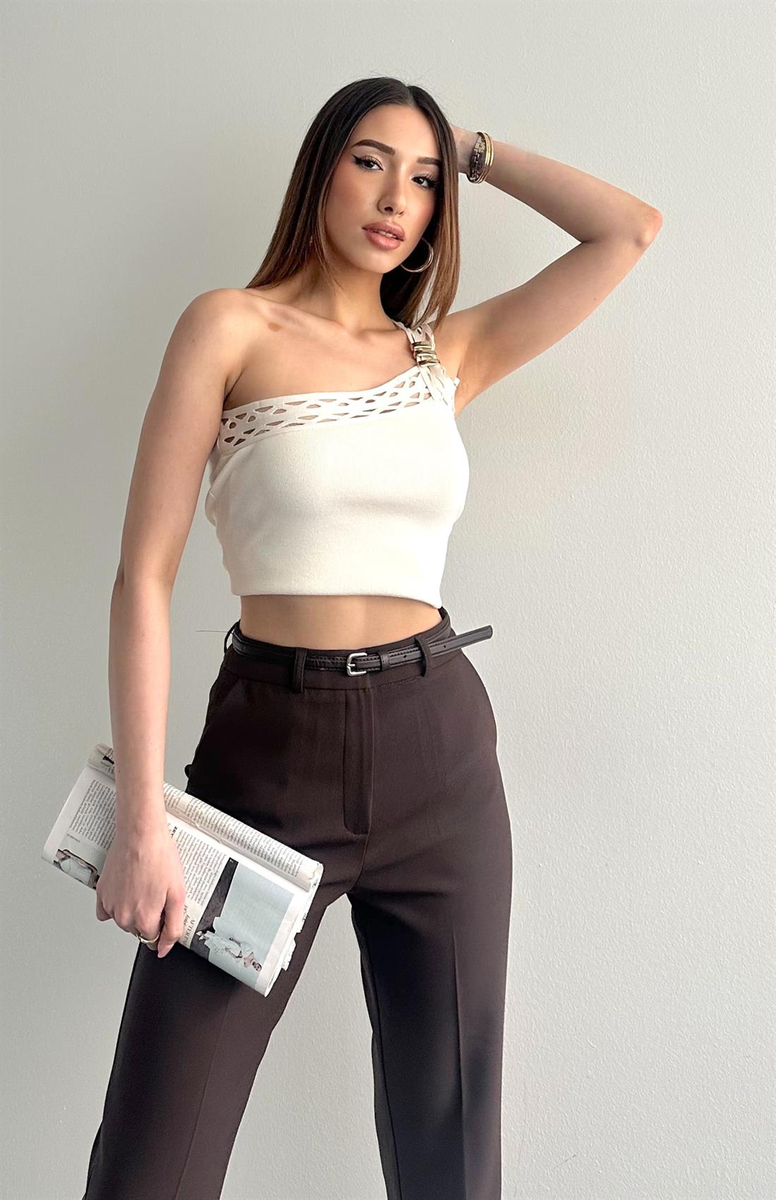 Asimetrik Örgü Triko KREM