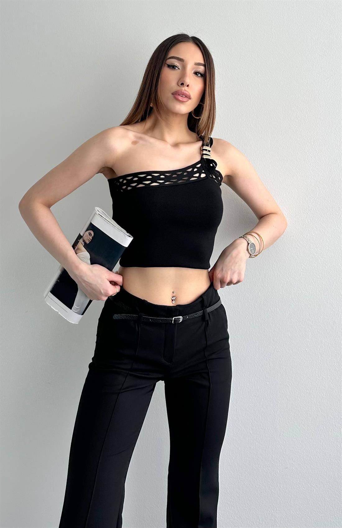 Asimetrik Örgü Triko SİYAH