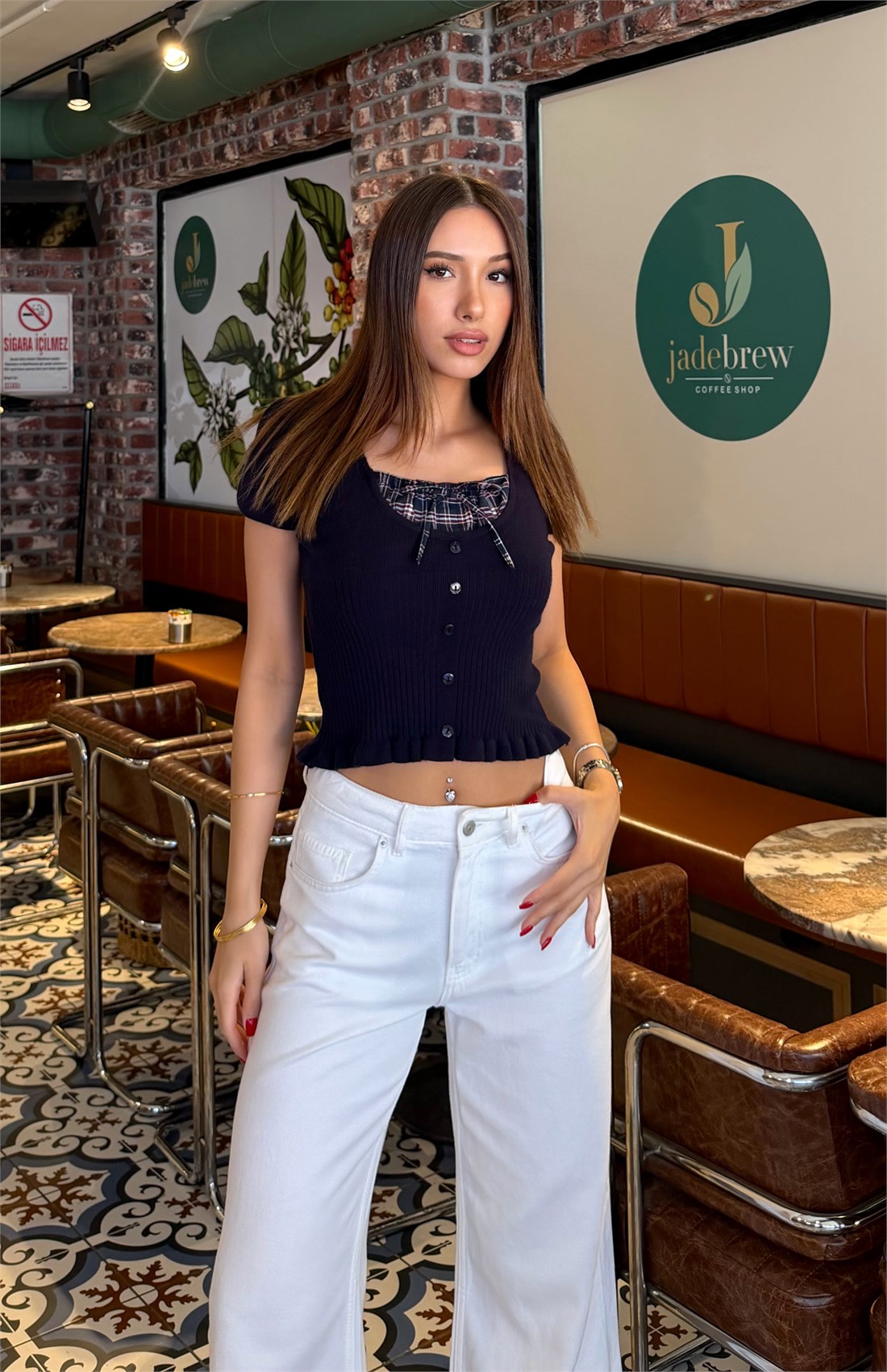 Önü Ekose Detaylı Triko LACİVERT