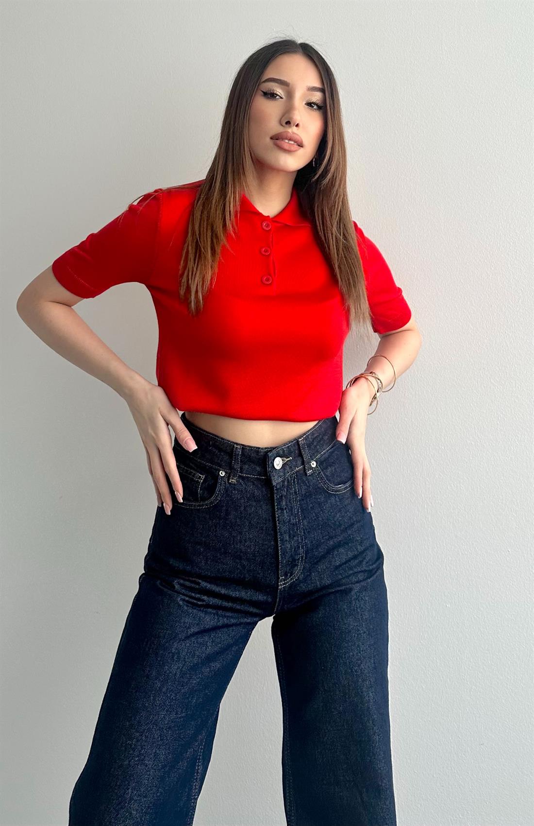 Polo Yaka Kısa Kol Triko KIRMIZI