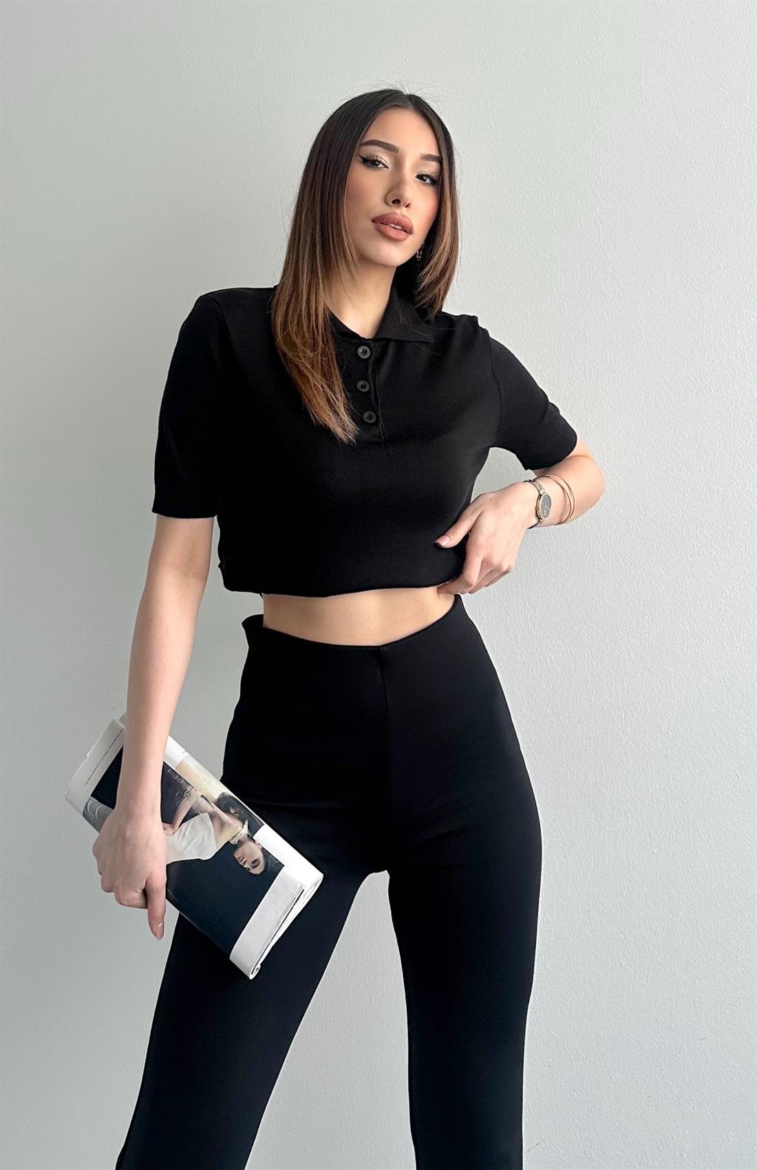 Polo Yaka Kısa Kol Triko SİYAH