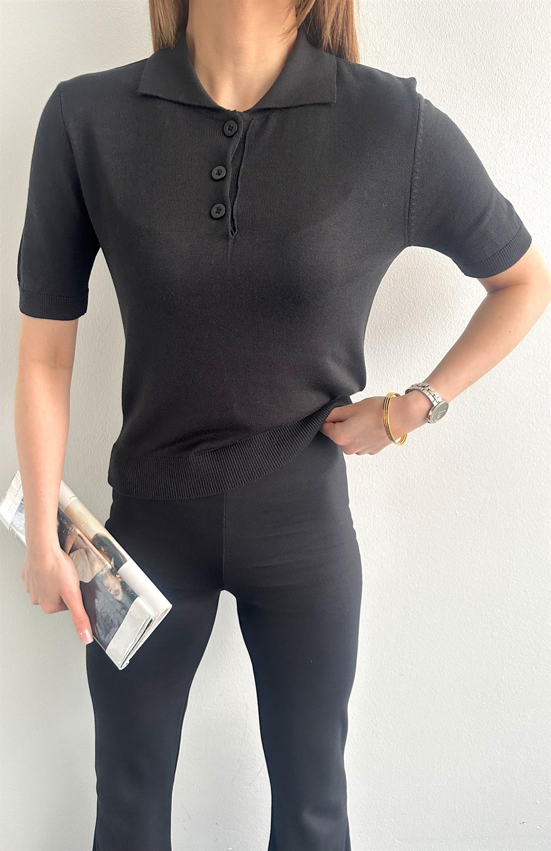 Polo Yaka Kısa Kol Triko SİYAH