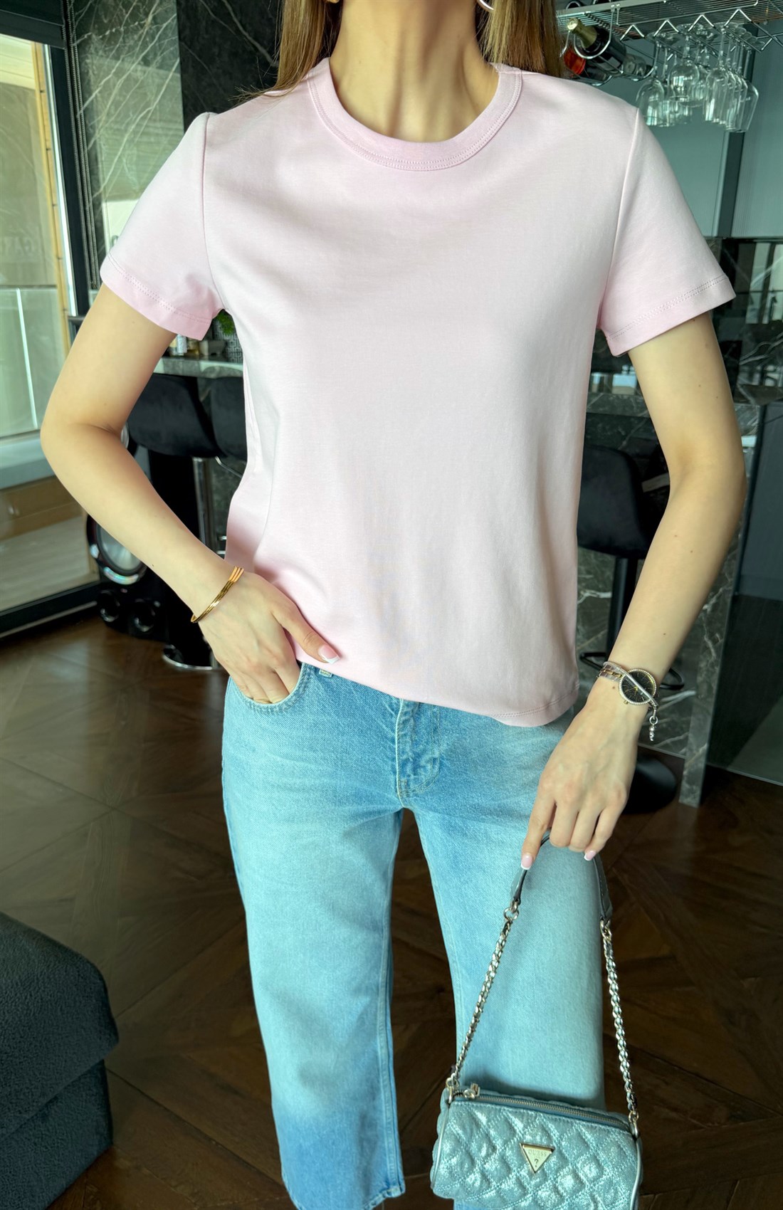 Bisiklet Yaka Tshırt PEMBE