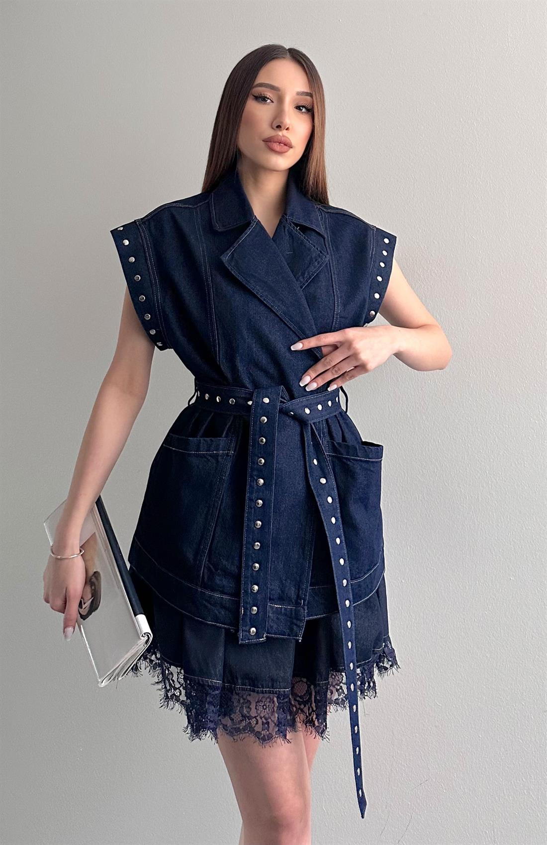 Kuşaklı Trop Detaylı Oversize Yelek RİNS