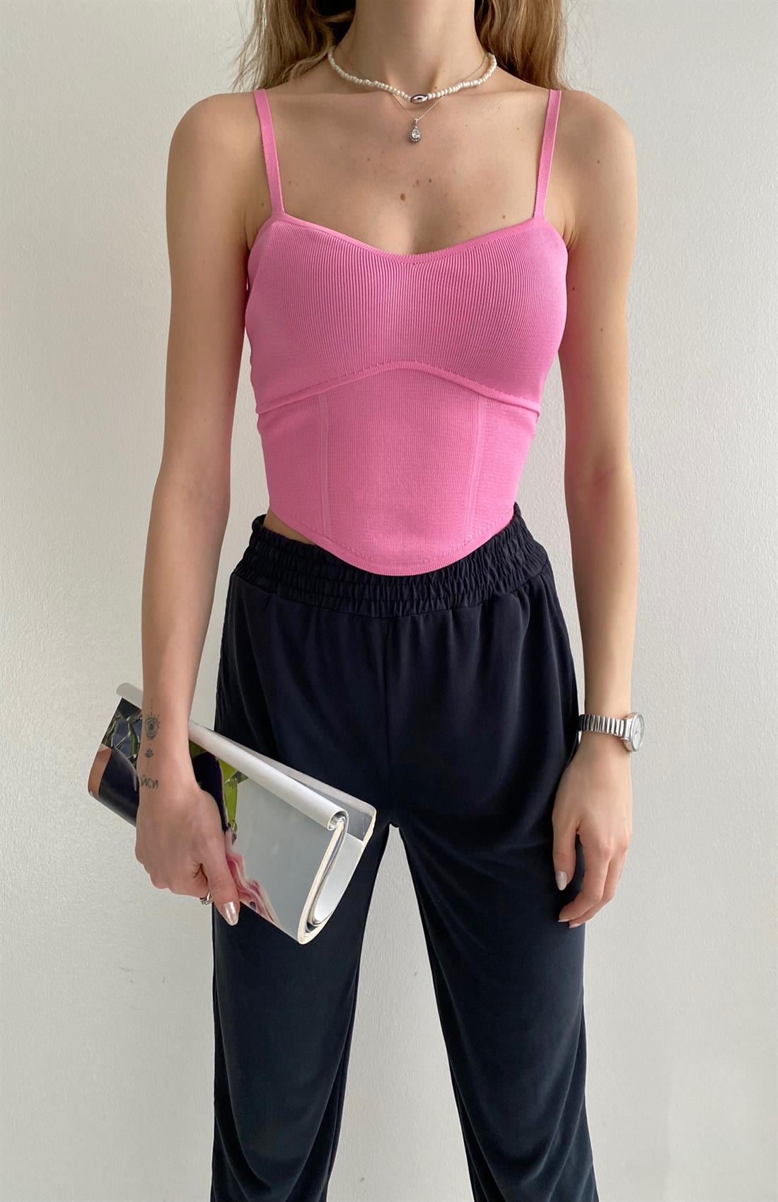 Askılı Triko Atlet ŞEKER PEMBE