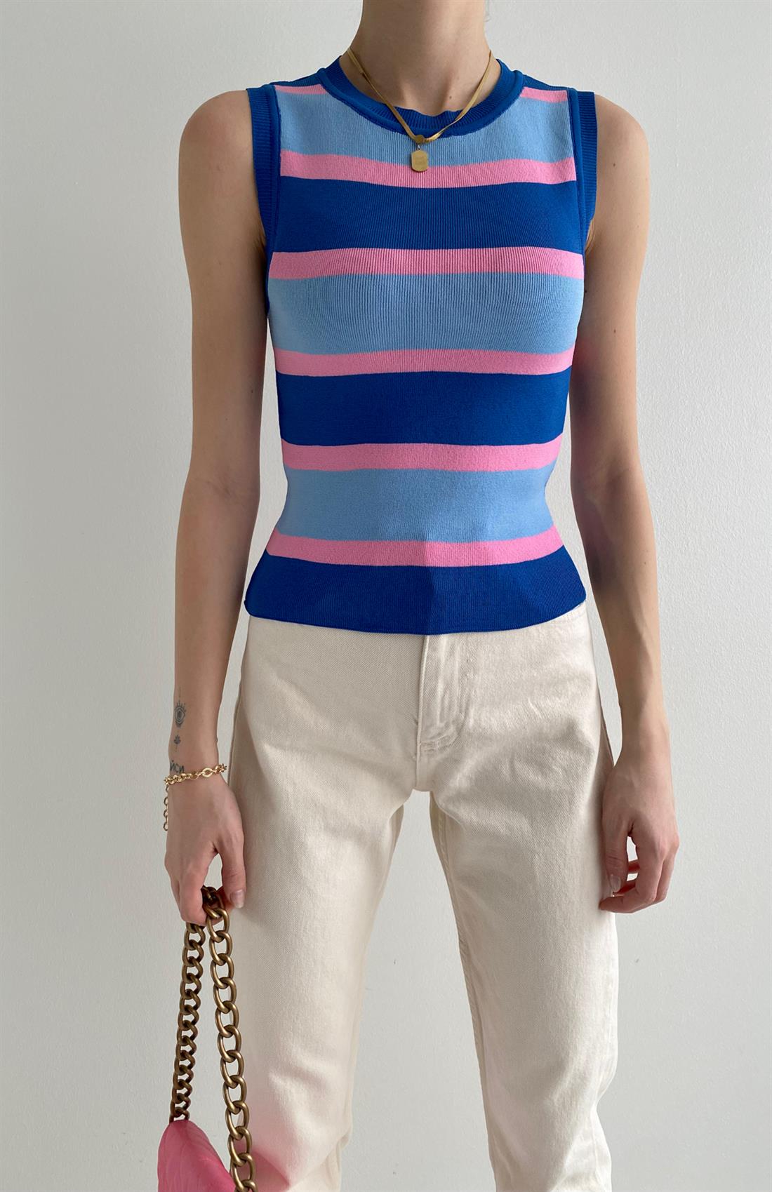 Bisiklet Yaka Çizgili Atlet İNDİGO