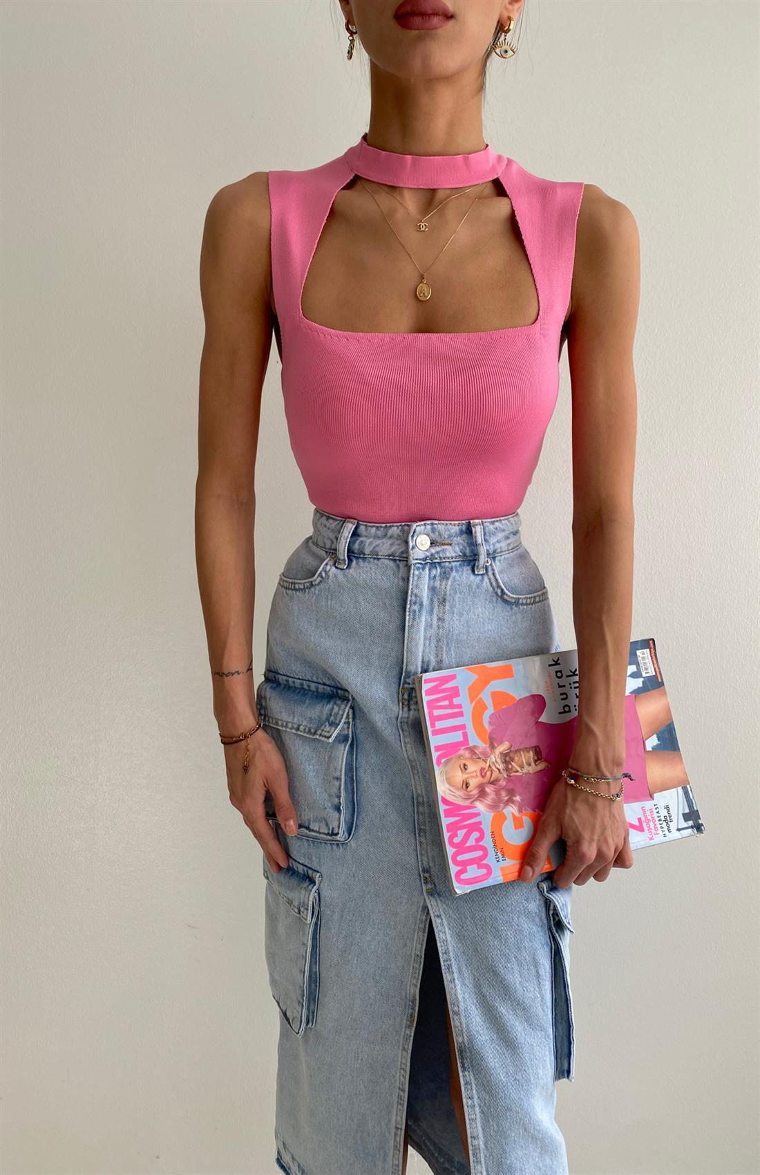 Choker Yaka Atlet ŞEKER PEMBE
