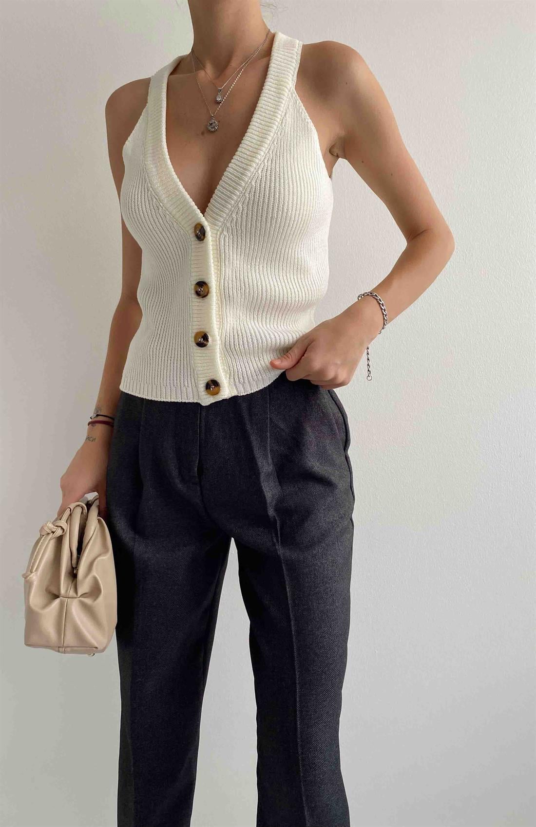 Düğmeli Yelek BEYAZ