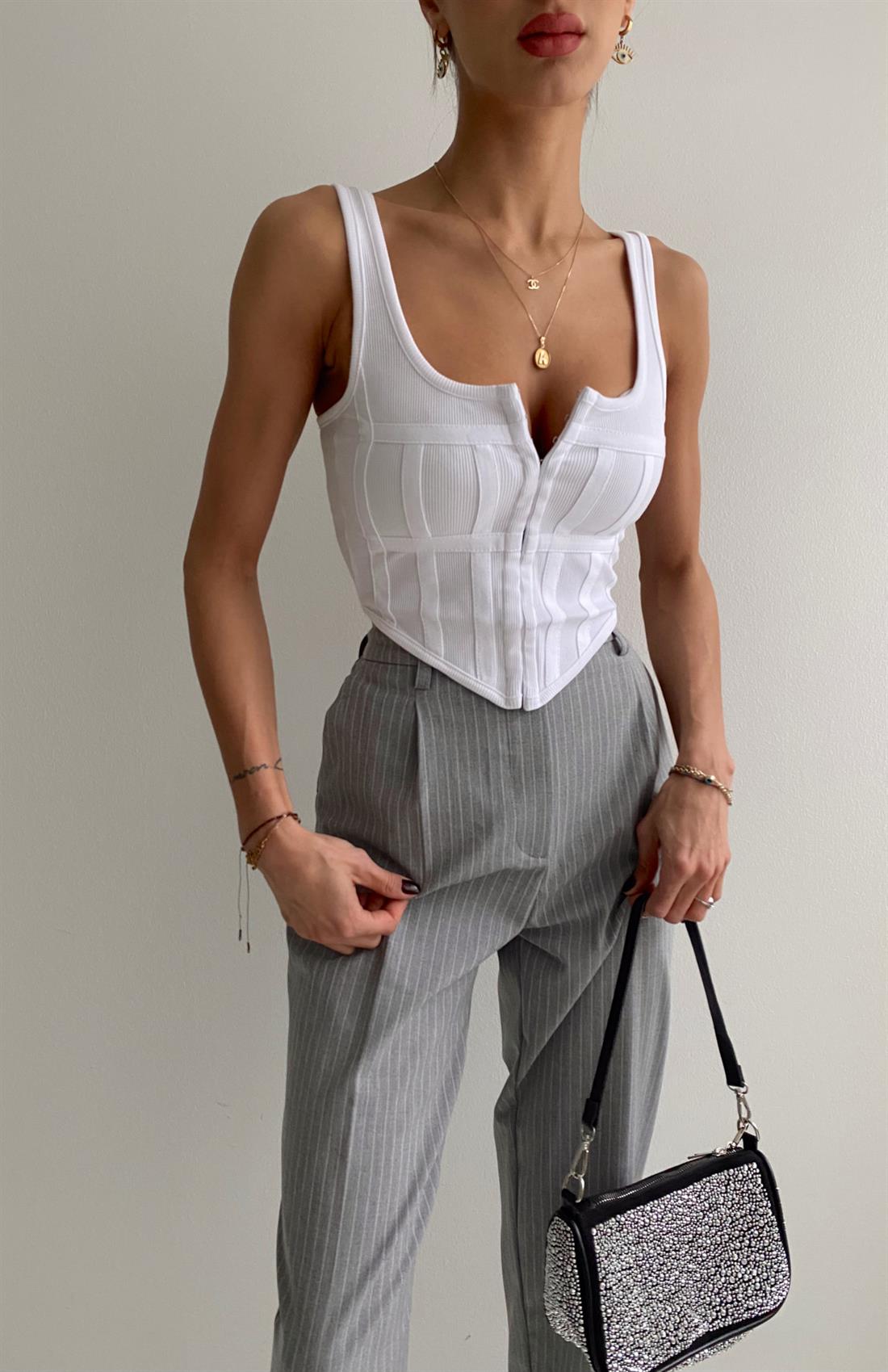 Korse Top Bluz BEYAZ
