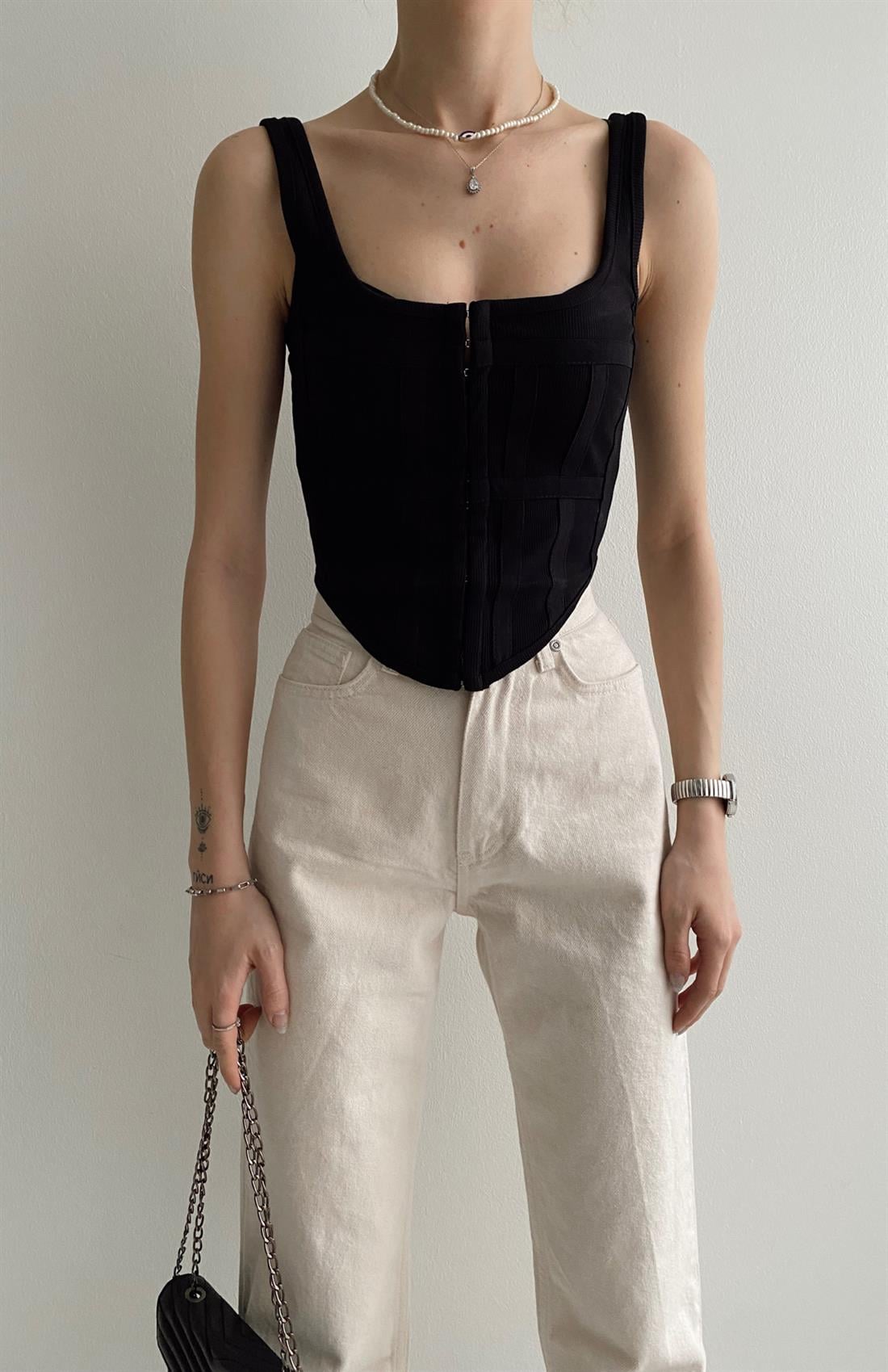 Korse Top Bluz SİYAH