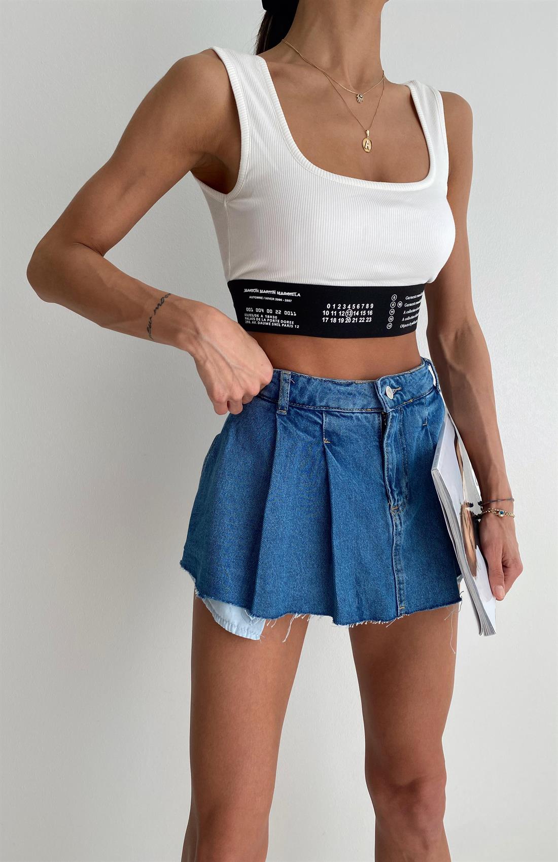 Lastik Detaylı Crop Atlet EKRU
