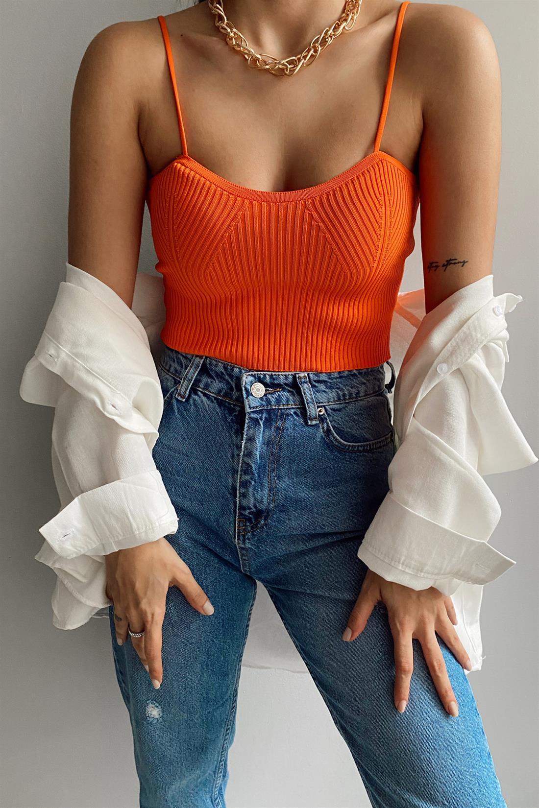 Örgü İp Askılı Atlet TURUNCU