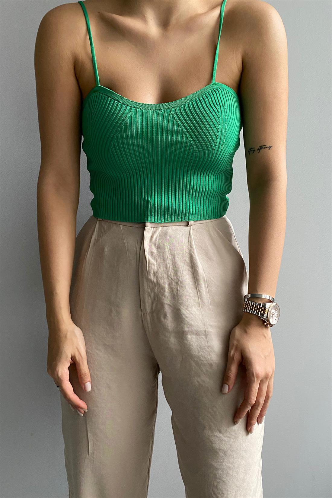 Örgü İp Askılı Atlet YEŞİL