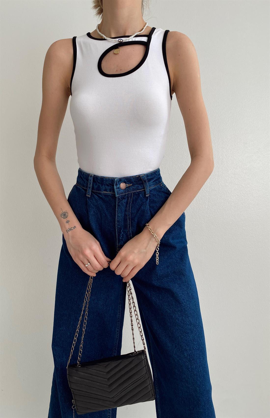 Şeritli Atlet BEYAZ